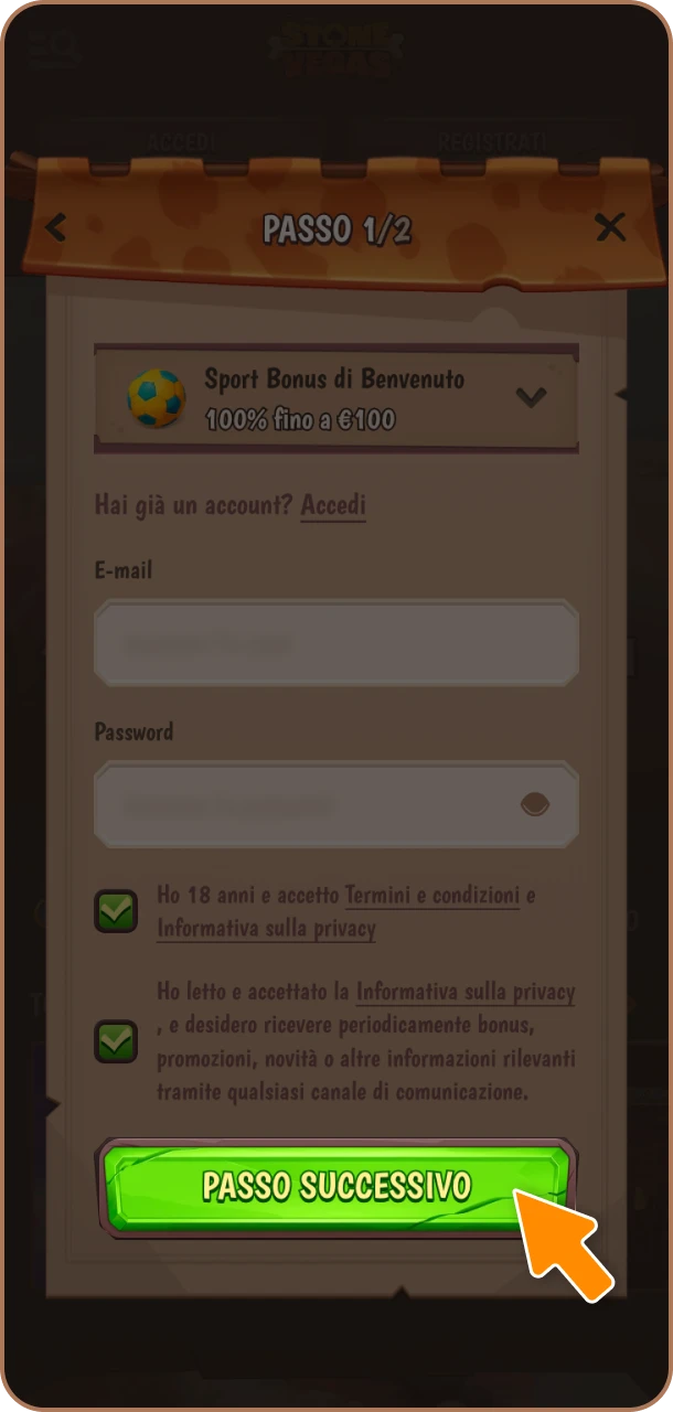 Completa la procedura e inizia a vincere su Stonevegas.