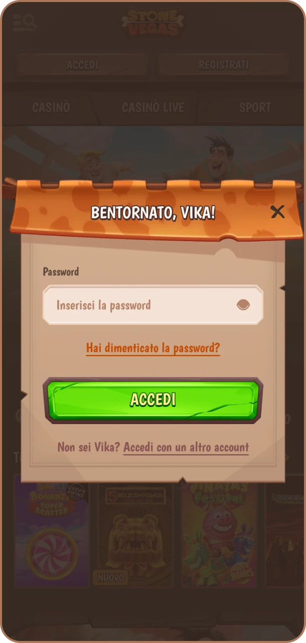 Accedi al conto e scommetti con Stonevegas.