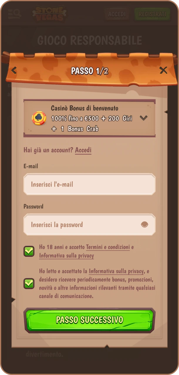 Ottieni bonus immediato registrandoti su Stonevegas.