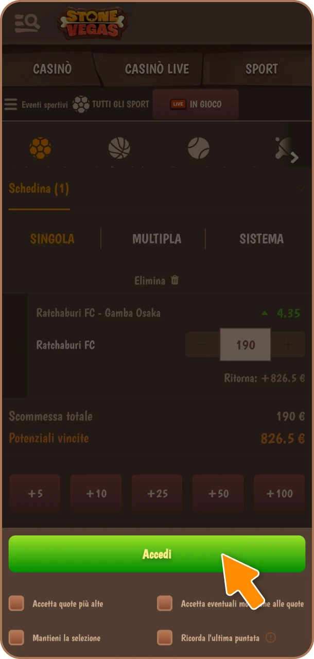 Conferma la tua prima sfida su Stonevegas.