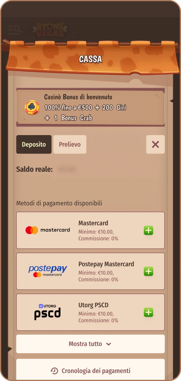 Deposita e moltiplica la tua fortuna su Stonevegas.