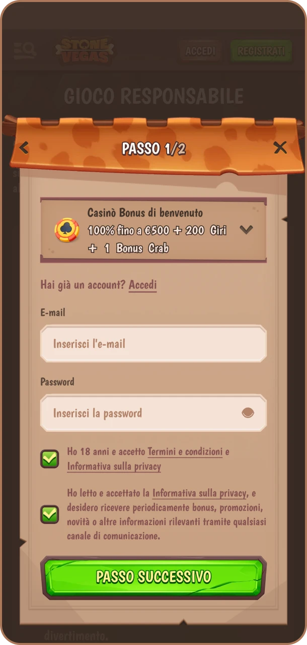 Registrati e scopri giochi emozionanti su Stonevegas.