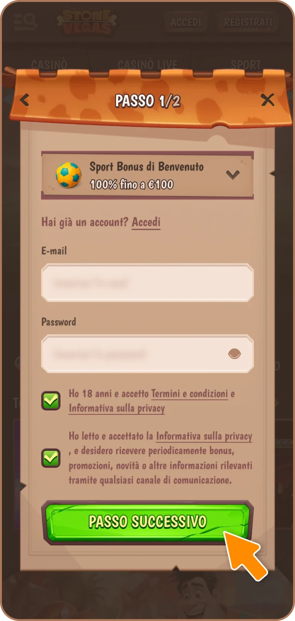 Scegli il metodo più comodo su Stonevegas.